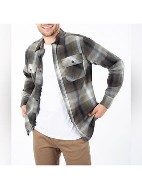 Projek Raw Bodhi Soft Khaki Flannel Plaid Button Up Shirt